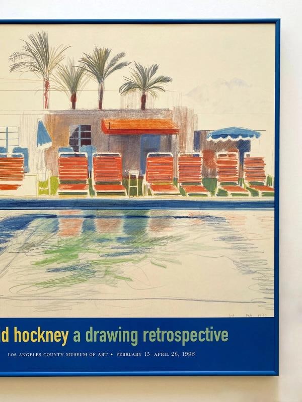 DAVID HOCKNEY RARE 1996 LITHOGRAPH PRINT FRAMED EXHBT POSTER "8 SUNCHAIRS" 1976 - 3