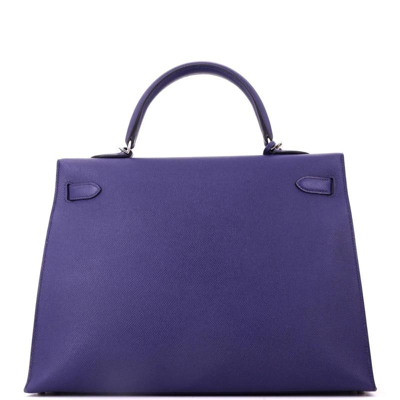 Hermes Kelly Handbag Blue Epsom with Palladium Hardware 35 - 3