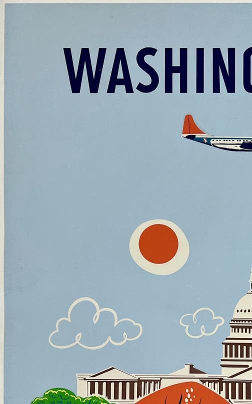 Original Vintage Poster WASHINGTON DC NORTHWEST AIRLINES Airline Travel LINEN - 2