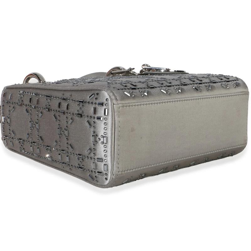Christian Dior Grey Satin Crystal Cannage Mini Lady Dior Bag - 6