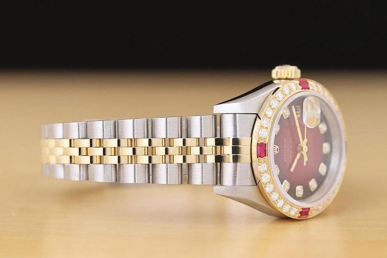 ROLEX LADIES DATEJUST 79173 RED VIGNETTE DIAL 18K GOLD STEEL DIAMOND RUBY WATCH - 7