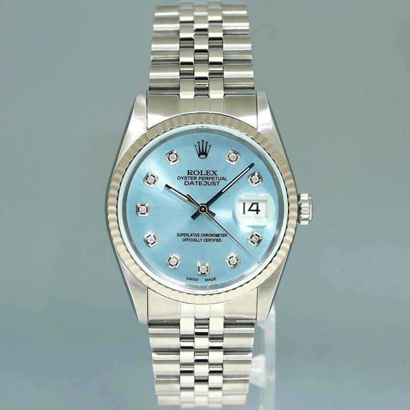 MINT Rolex DateJust 16234 Glacier Blue Diamond Jubilee White Gold 36mm Watch Box - 2