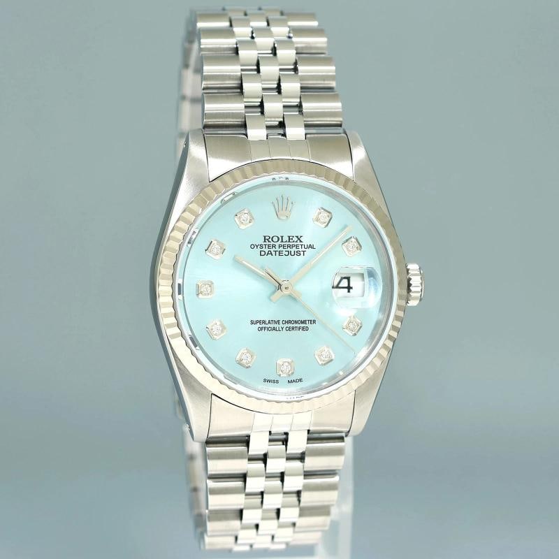 MINT Rolex DateJust 16234 Glacier Blue Diamond Jubilee White Gold 36mm Watch Box - 3