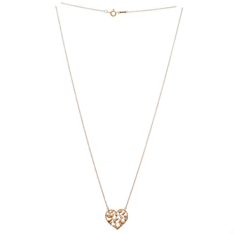 Tiffany & Co. Paloma Picasso Olive Leaf Heart Pendant Necklace 18K Rose Gold - 2