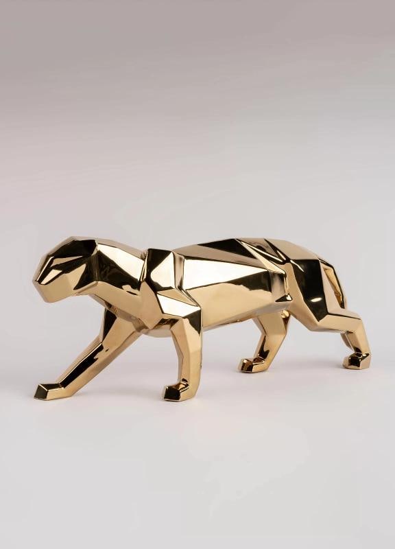 LLADRO GOLDEN PANTHER FIGURE ~(7.48" H x 19.685" W x 4.724" L) - 3
