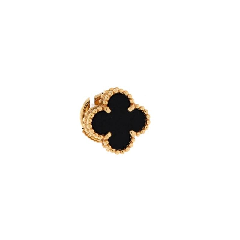 Van Cleef & Arpels Sweet Alhambra Stud Earrings 18K Yellow Gold and Onyx - 2