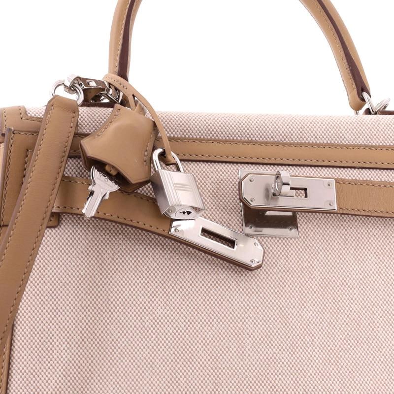 Hermes Kelly Handbag Toile and Brown Swift with Palladium Hardware 28 - 7