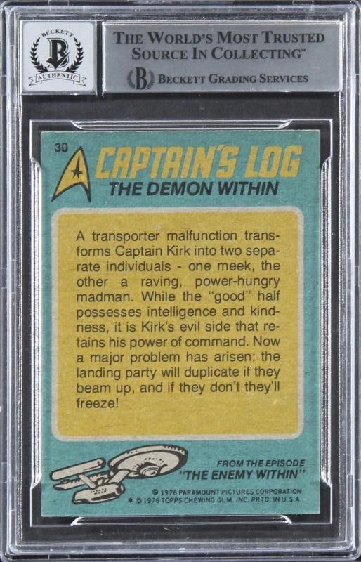 William Shatner Signed 1976 Topps Star Trek #30 Card Auto Grade 10! BAS Slabbed - 2