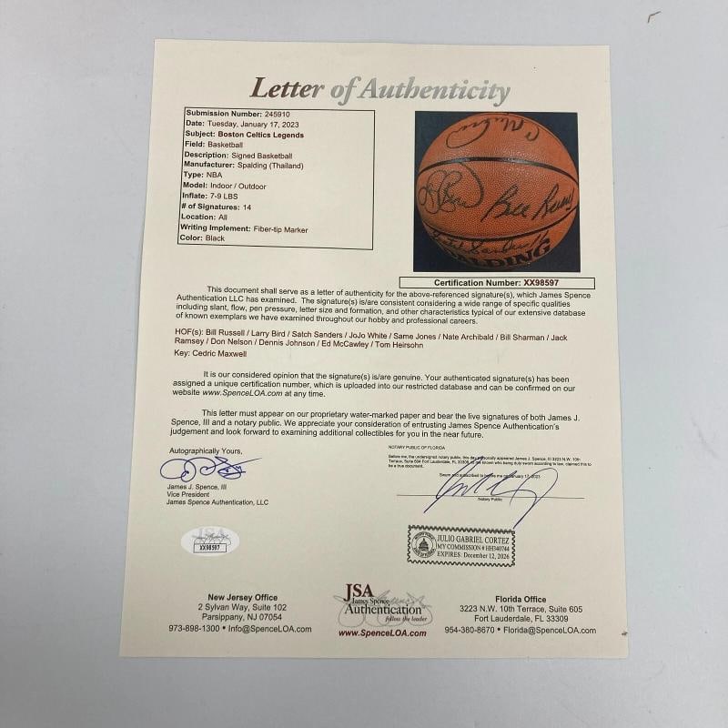 Bill Russell Larry Bird Boston Celtics HOF Legends Signed Basketball 14 Sigs JSA - 2