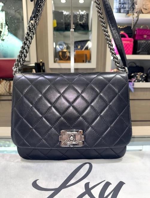 Chanel Large Boy Flap Bag Black Lambskin with Silver Hardware (2012, 16 Series) - 2