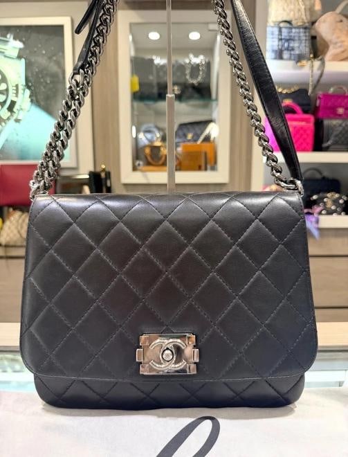 Chanel Large Boy Flap Bag Black Lambskin with Silver Hardware (2012, 16 Series) - 3