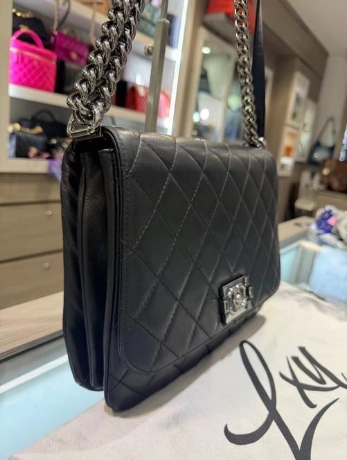 Chanel Large Boy Flap Bag Black Lambskin with Silver Hardware (2012, 16 Series) - 4