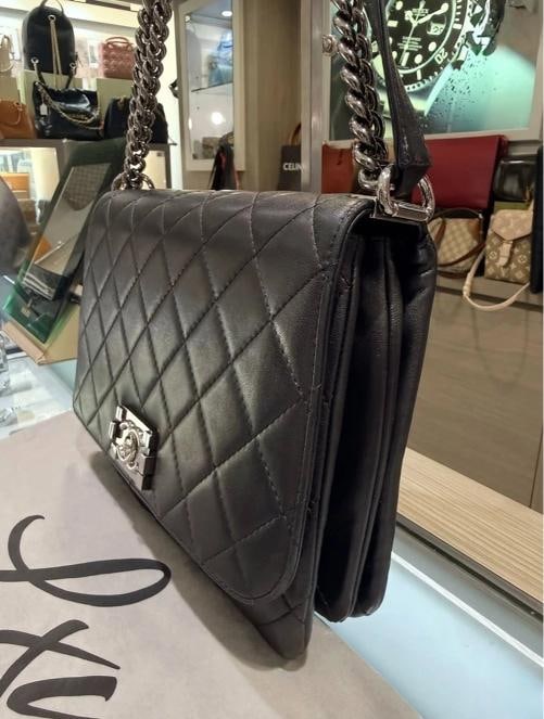 Chanel Large Boy Flap Bag Black Lambskin with Silver Hardware (2012, 16 Series) - 5