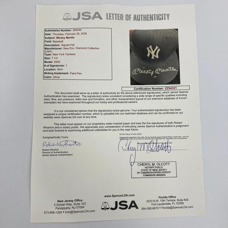 Mickey Mantle Signed New York Yankees Authentic Game Model Hat JSA COA - 2