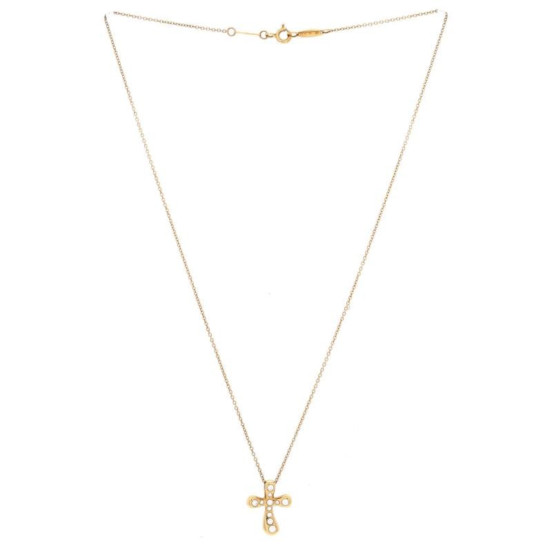 Tiffany & Co. Elsa Peretti Cross Pendant Necklace 18K Yellow Gold with Diamonds - 2