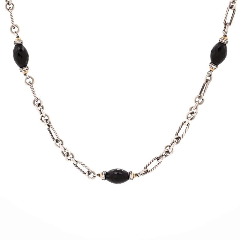 David Yurman Figaro Chain Link Long Necklace Sterling Silver and 18K Yellow Gold: Measurements: Length: 32 ", Pendant Length: 1 ", Pendant Width: 0.5 " . Condition: Pre-owned - Good,Brand: David Yurman,Main Stone: Unknown,Metal: Unknown,Metal Purity: Unknown,Style: Chain,Type: