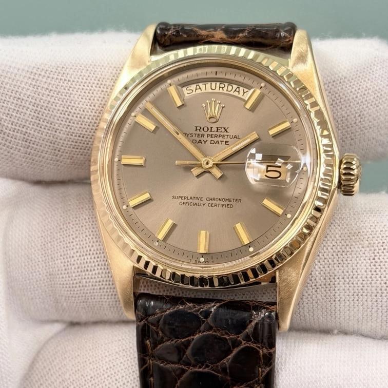 Vintage Rolex Day Date 1803 36mm Grey Wide Boy Dial 18k Yellow Gold - 2