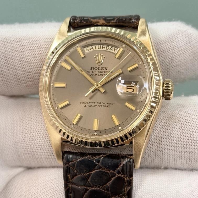 Vintage Rolex Day Date 1803 36mm Grey Wide Boy Dial 18k Yellow Gold - 3