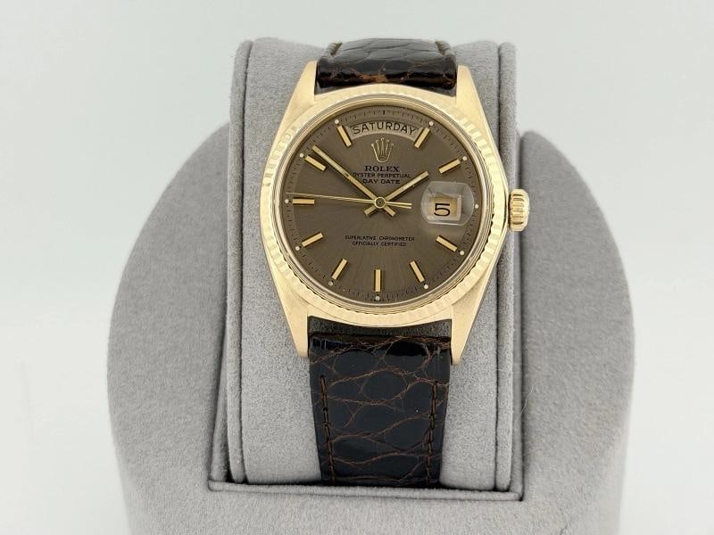 Vintage Rolex Day Date 1803 36mm Grey Wide Boy Dial 18k Yellow Gold - 4