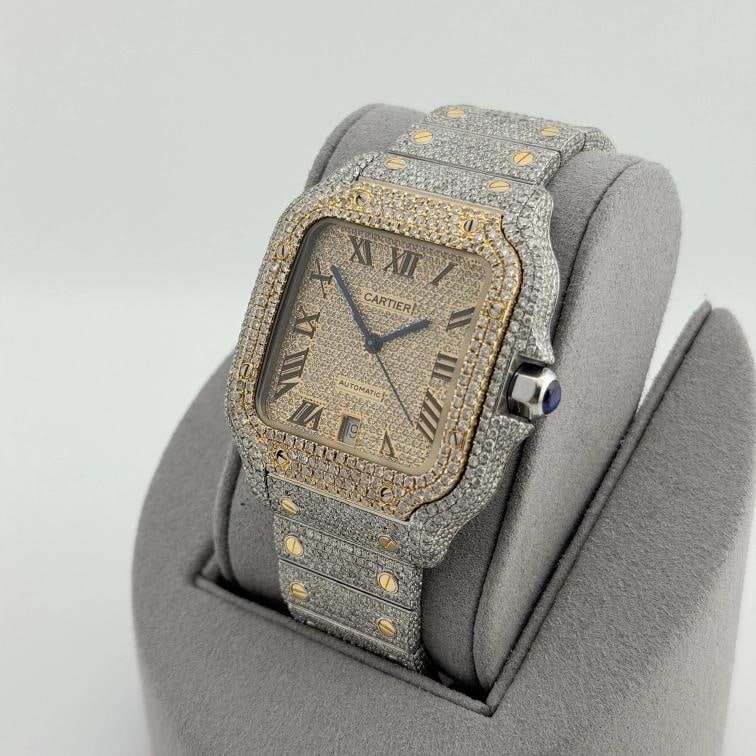 Cartier Santos W2SA0006 4072 Iced Out Diamond Watch 18k Gold Steel Box Paper - 5
