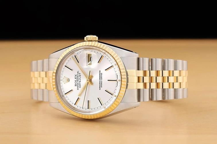 ROLEX MENS DATEJUST 16013 SILVER DIAL 18K YELLOW GOLD STAINLESS STEEL WATCH - 2