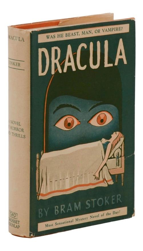 Dracula ~ by BRAM STOKER ~ Stage Play Edition ~ BELA LUGOSI ~ 1st ~ 1927 VAMPIRE: Stage play edition of the horror masterpiece New York: Grosset & Dunlap, 1897 [but ca. 1927]. Stage play edition. ix, 354, [2] pp. Bound in publisher's orange cloth stamped in black. Near Fine with