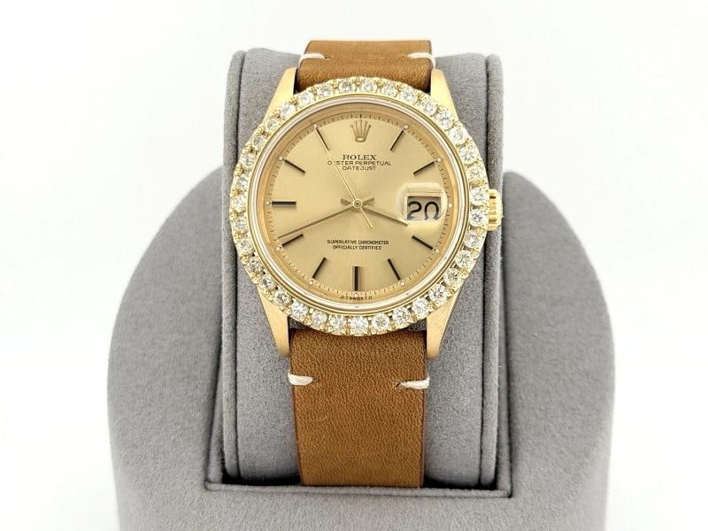 Rolex Datejust 1601 36mm 18k Yellow Gold Diamond Bezel Champagne Pie Pan Dial - 6