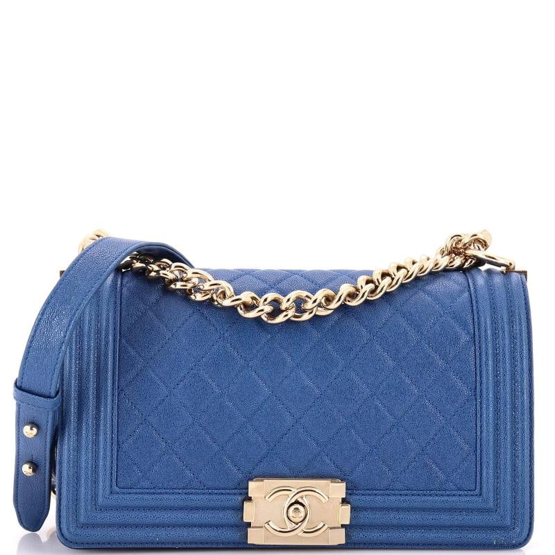 Chanel Boy Flap Bag Quilted Caviar Old Medium: Condition: Pre-owned - Good,Brand: CHANEL,Exterior Material: Leather,Style: Cross Body Bags,Exterior Color: Blue,Department: Women,Size: Small