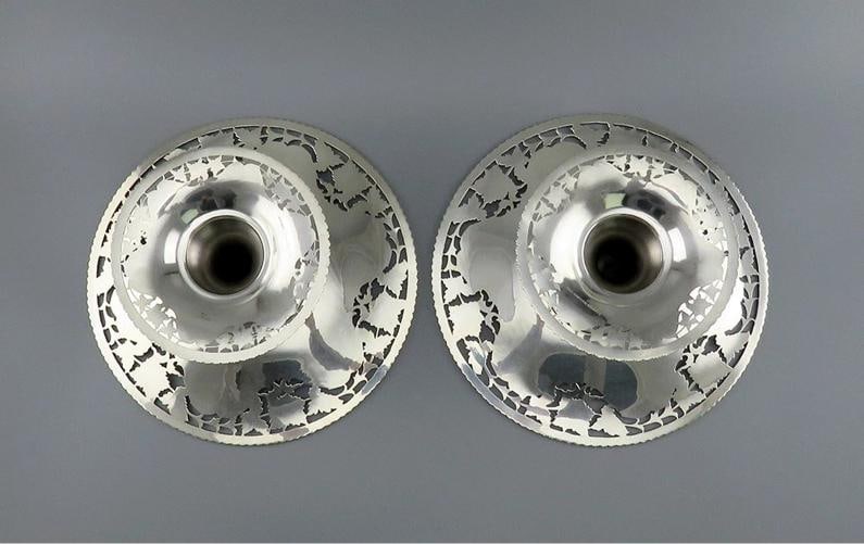 2 Antique c1890 Gorham Sterling Silver Pierced Compotes Tazzas - 6