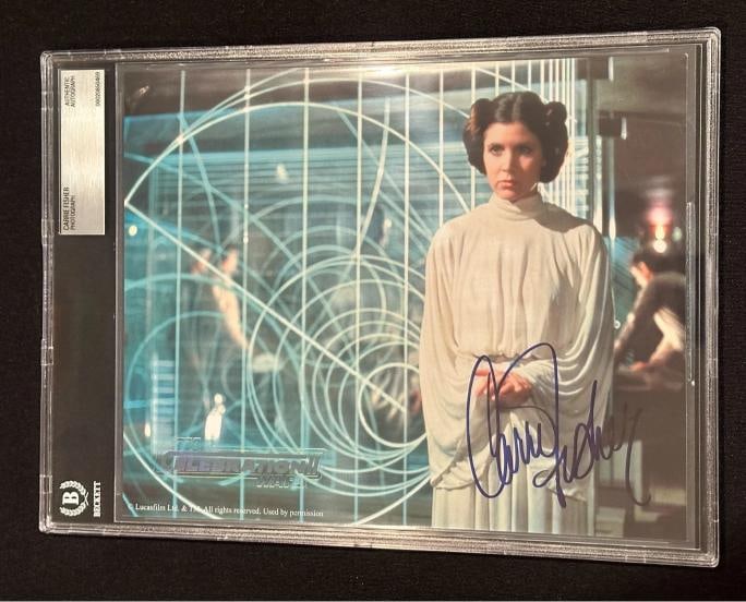 CARRIE FISHER Signed STAR WARS 8x10 Photo (Beckett): Industry: Movies,Movie: Star Wars,Signed by: CARRIE FISHER,Signed: Yes,Size: 8 X 10,Autograph Authentication: Beckett,Object Type: Photograph,Original/Reproduction: Original,Country of Origin: United