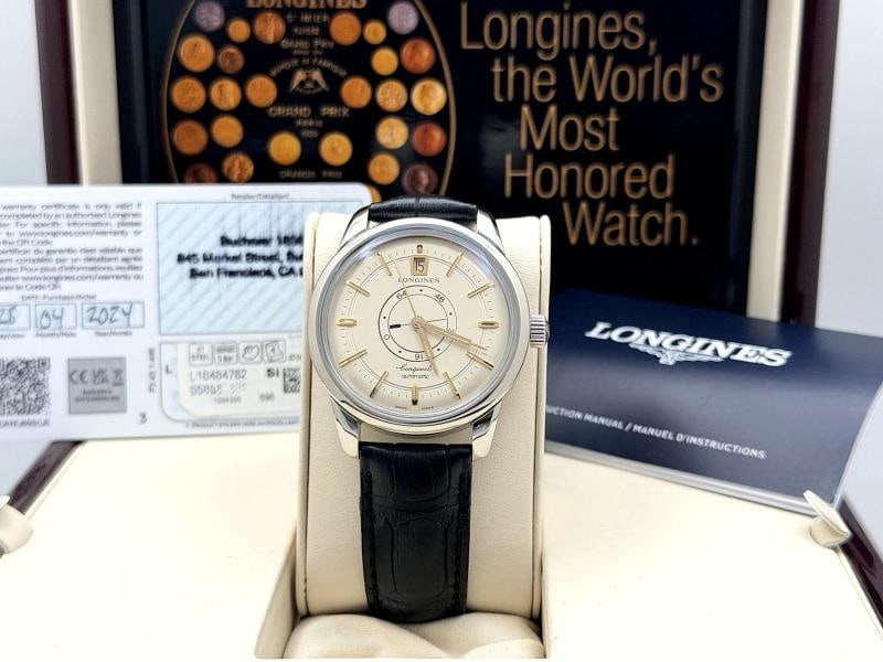 2024 Longines Conquest Heritage L1.648.4.78.2 38mm Ivory Dial Steel Box Paper: Condition: Pre-owned - Excellent,Bezel Color: Silver,Year Manufactured: 2024,Band/Strap: Two-Piece Strap,Case Color: Silver,Department: Men,Caseback: Solid,Watch Shape: Round,Style: Dress/Formal, Luxu