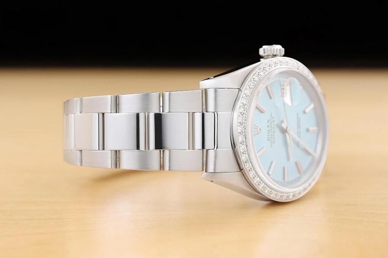 ROLEX DATEJUST 1601 18K GOLD STEEL ICE BLUE DIAMOND WATCH w/ OYSTER BRACELET - 7
