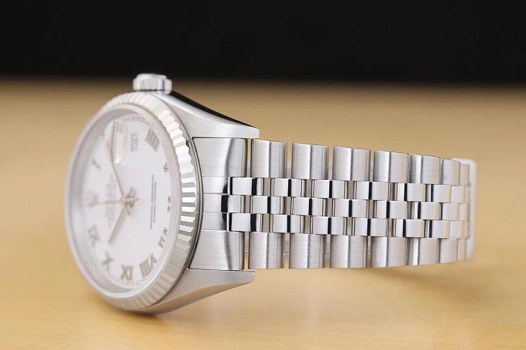 ROLEX MENS DATEJUST 16234 18K WHITE GOLD STEEL WHITE ROMAN DIAL JUBILEE WATCH - 4