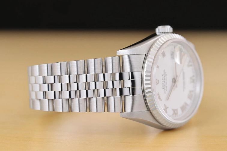 ROLEX MENS DATEJUST 16234 18K WHITE GOLD STEEL WHITE ROMAN DIAL JUBILEE WATCH - 7