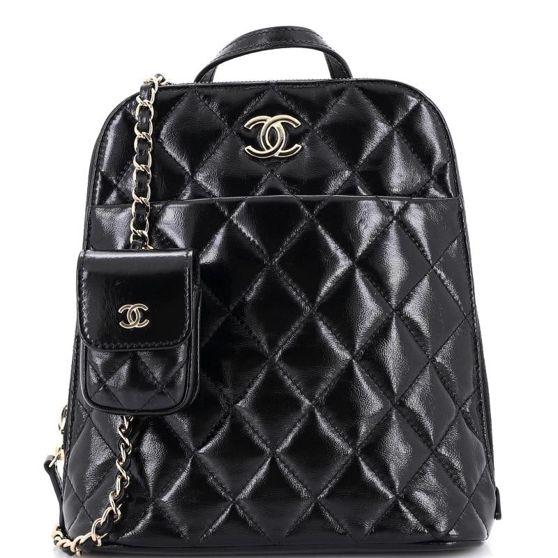 Chanel My Pocket Backpack Quilted Shiny Calfskin: Condition: Pre-owned - Excellent,Brand: Chanel,Exterior Material: Leather,Style: Backpacks,Exterior Color: Black,Department: Women,Size: Unknown,Accessories: Dust Bag, Pochette Condition: Great.