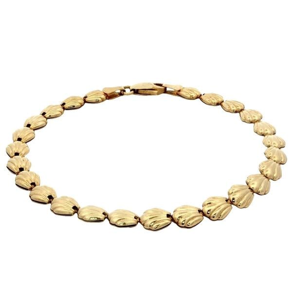 Seashell Link Bracelet In 14k Yellow Gold: Condition: Pre-owned - Good,Brand: Unbranded,Antique: No,Type: Bracelet,Metal Purity: 14k,Closure: Lobster,Occasion: Anniversary, Birthday, Christmas, Graduation, Mother's Day, Valentine's Day,