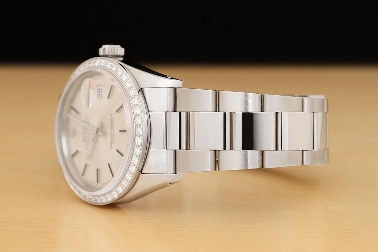 ROLEX DATEJUST 1601 18K WHITE GOLD STEEL SILVER DIAL DIAMOND OYSTER BAND WATCH - 4