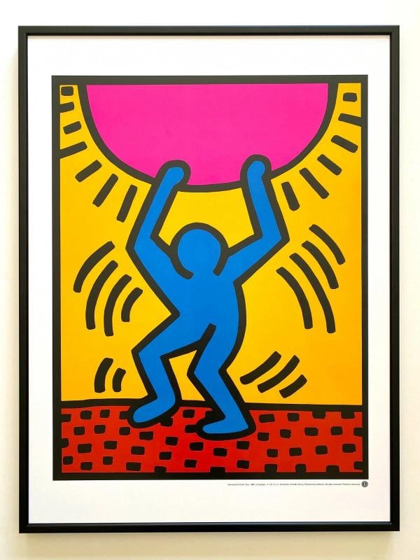 KEITH HARING ESTATE RARE LITHO PRINT FRAMED POP ART POSTER "INT YOUTH YEAR" 1985: Condition: Used,Country of Origin: Germany,Size: Medium,Artist: Keith Haring,Framing: Framed,Style: STREET ART, Graffiti Art, Pop Art, Contemporary Art,Item Height: 31 3/4",Item Width: 23 3/4",Materia