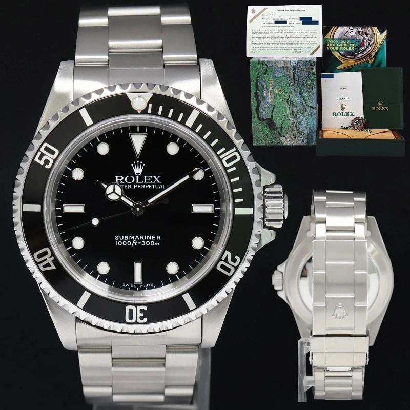 2001 MINT PAPERS Rolex Submariner 14060 2 Line Dial Steel Black 40mm Watch: Case & Dial Case Material: Rolex Stainless Steel Case Size: 40mm Bezel: Rolex Black Crystal: Rolex Sapphire Dial: Rolex Black Two Line Movement & Bracelet Movement: Rolex Automatic Bracelet Design: Ro