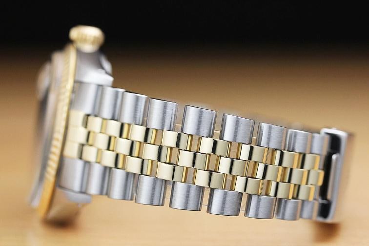 ROLEX MENS DATEJUST FACTORY DIAMOND 18K YELLOW GOLD STAINLESS STEEL SILVER WATCH - 5