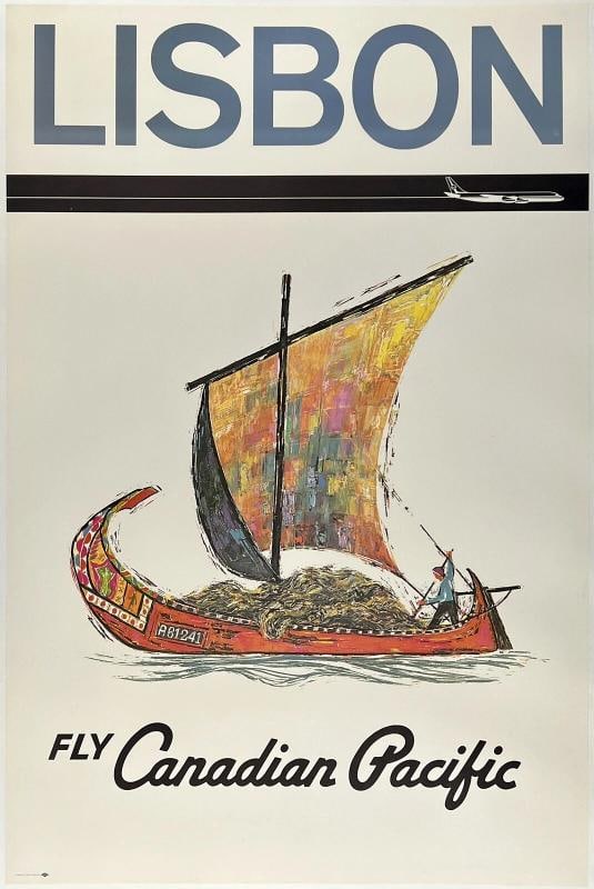 Original Vintage Poster LISBON FLY CANADIAN PACIFIC Airline Travel Tourism LINEN: Condition: Used,Country of Origin: Canada,Type: Poster Dimensions: 23.6 x 35.8 in. / 60 x 91 cm.; Circa: 1960s Original vintage "LISBON - FLY CANADIAN PACIFIC" airline travel poster, designed by an