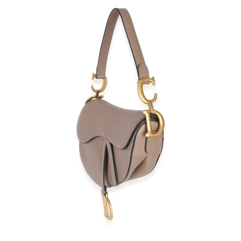 Christian Dior Taupe Grained Calfskin Medium Saddle Bag - 2