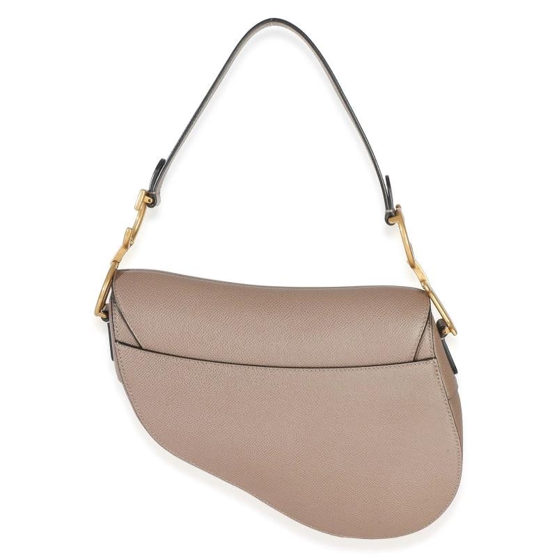 Christian Dior Taupe Grained Calfskin Medium Saddle Bag - 4