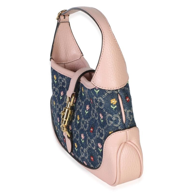 Gucci Light Pink Denim GG Monogram Calfskin Love Parade Mini Jackie 1961 Hobo - 2