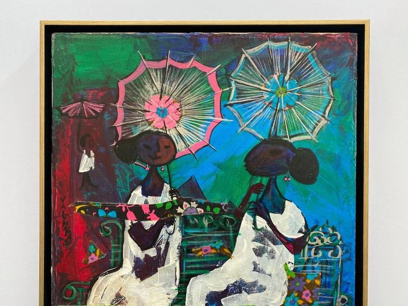 ALIZANDRO VALENCIA RARE MID CENTURY MODERN FRAMED ORIGINAL MIXED MEDIA PAINTING - 2