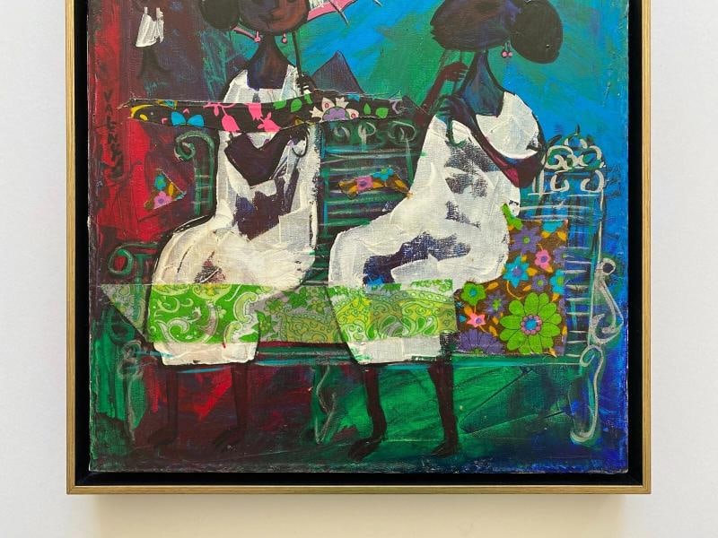 ALIZANDRO VALENCIA RARE MID CENTURY MODERN FRAMED ORIGINAL MIXED MEDIA PAINTING - 3