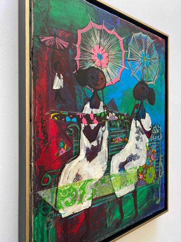 ALIZANDRO VALENCIA RARE MID CENTURY MODERN FRAMED ORIGINAL MIXED MEDIA PAINTING - 6