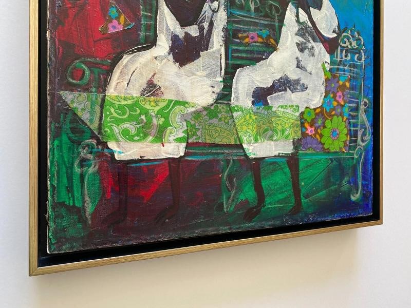 ALIZANDRO VALENCIA RARE MID CENTURY MODERN FRAMED ORIGINAL MIXED MEDIA PAINTING - 7