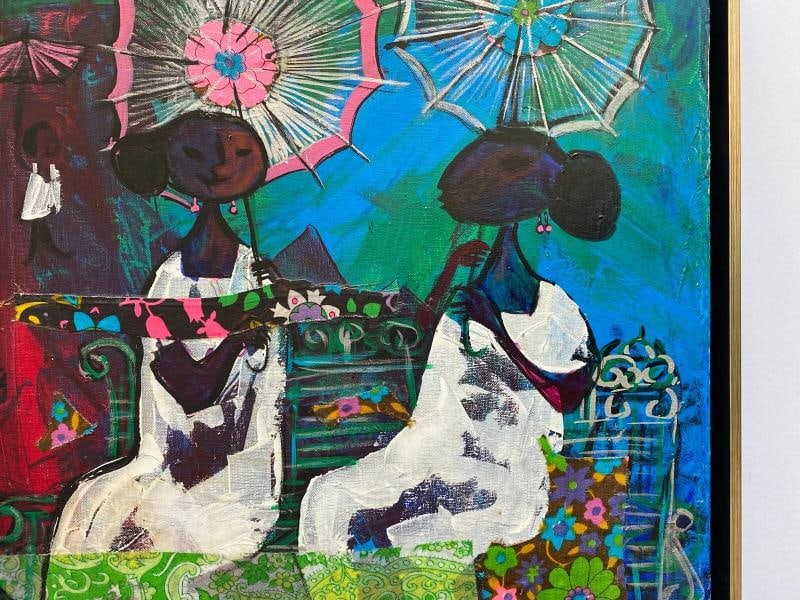 ALIZANDRO VALENCIA RARE MID CENTURY MODERN FRAMED ORIGINAL MIXED MEDIA PAINTING - 9
