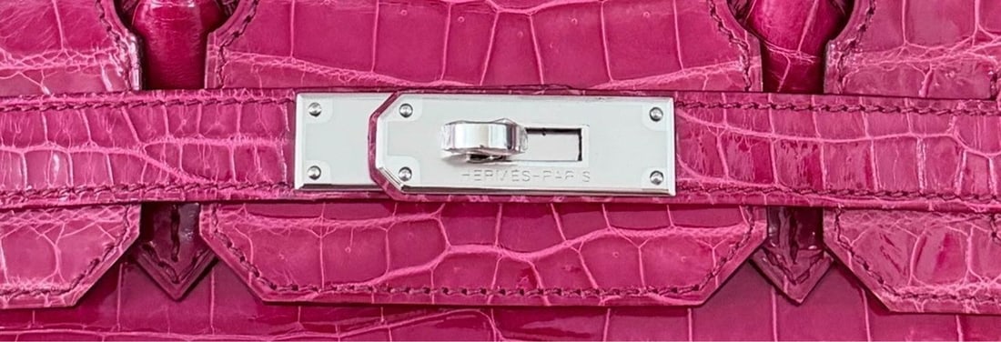 Hermes Birkin 30 Rose Tyrien Pink Shinny Crocodile Palladium Hardware - 5